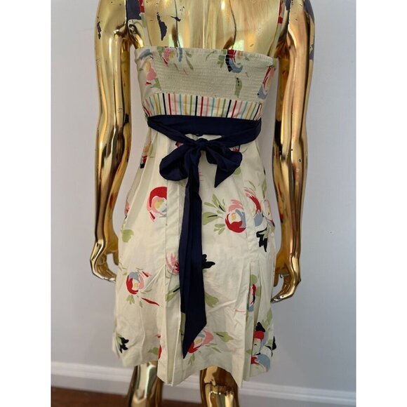 Anthropologie Maeve Y2K Vintage Style Floral Print Dress With Striped Waist & Bo - Picture 2 of 12